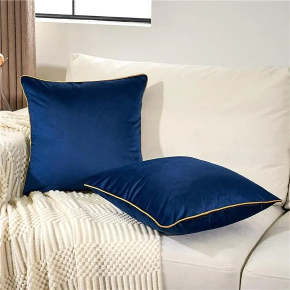 Navy Blue Velvet Pillow Covers 18x18 Set of 2 Soft Decorative Cushion Cases Sofa